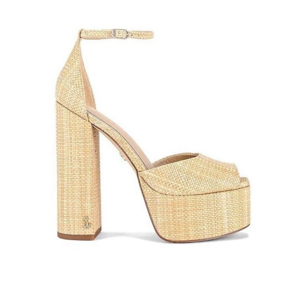 Sam Edelman Kori Raffia Tan Platform Heels